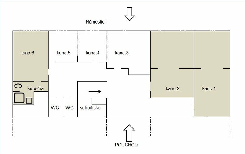 Na prenájom jednotlivo 3 kancelárie v centre Topoľčian, na námestí